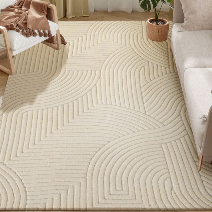 Tapis salon - HOMCOM - poils épais géométrique - moelleux et antidérapant - polyester - 160 x 120 cm - crème