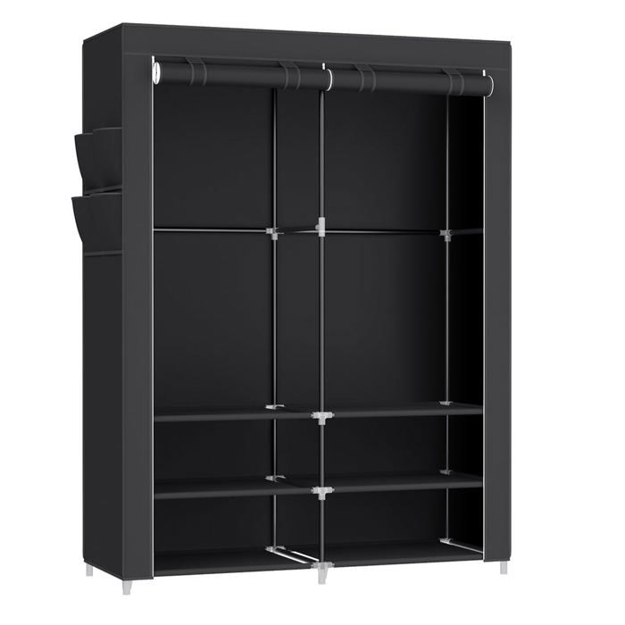 Armoire en tissu - HELLOSHOP26 - 2 compartiments - Noir - 45 x 127 x 176 cm - Penderie avec étagères