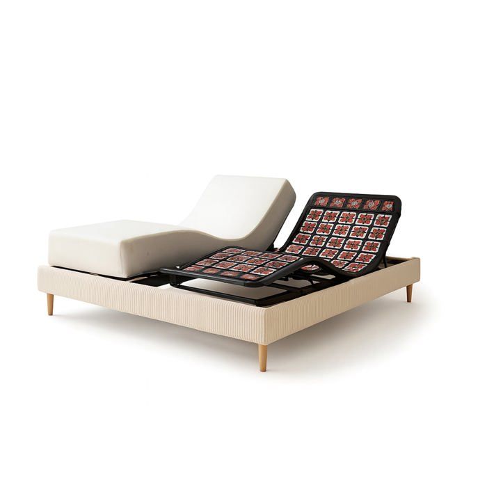 Ensemble lit électrique 180x200 beige Sommier relaxation à plots + contour velours côtelé + matelas Ensemble lit électrique 180x200 beige Sommier relaxation à plots + contour velours côtelé + matelas