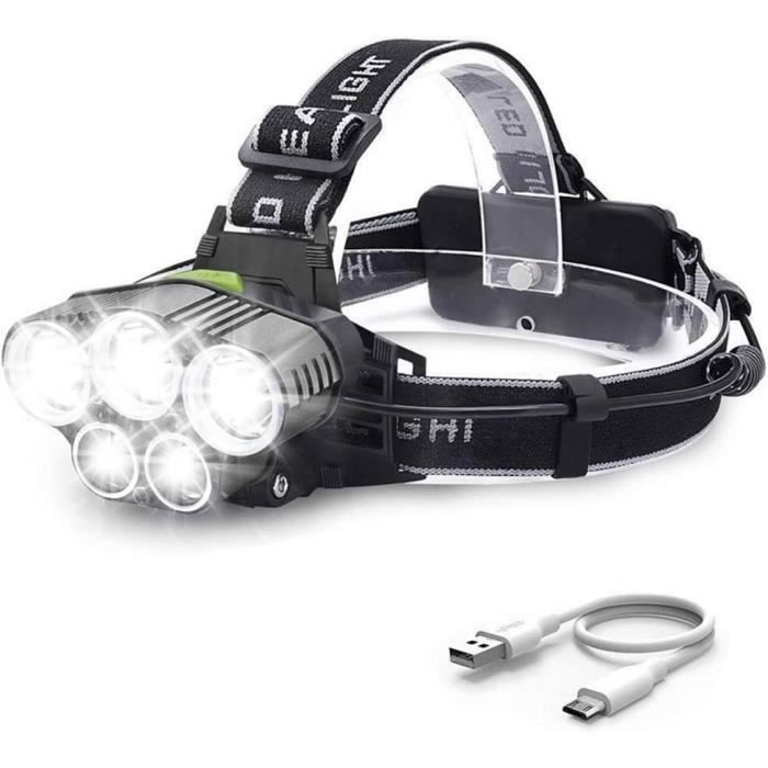 Lampe Frontale LED Rechargeable Super Lumineux 8000LM Étanche Léger LED Torche Frontale Avec Feu Arrière Rouge 6 Modes Déclairage