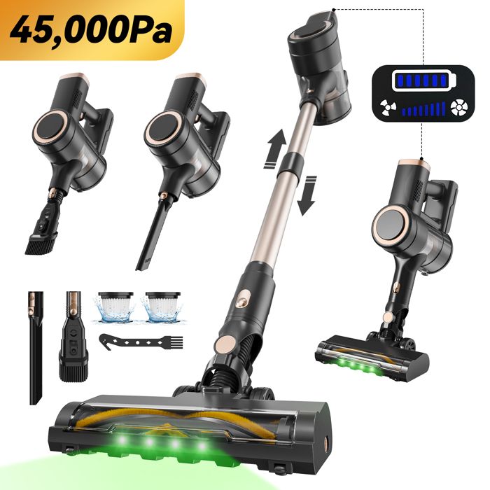 Aspirateur Balai Sans Fil - LAMZIEN - 40000PA - 45min Autonomie - Filtration HEPA - 3 Modes 