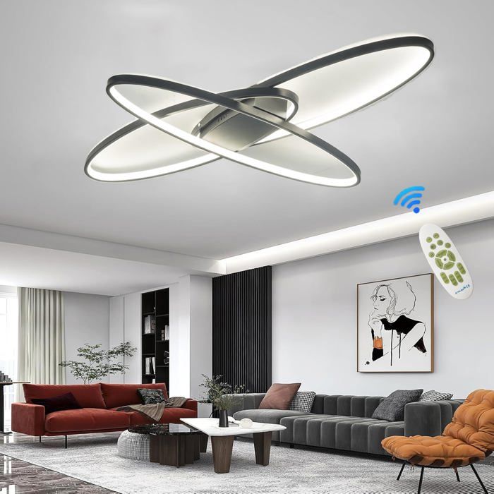 Lustre LED - MQW - 95 cm - Dimmable télécommande - 2700–7000K - Noir acrylique métal
