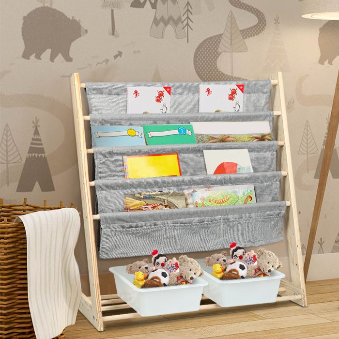 JEOBEST Bibliotheque Enfant 4 Niveaux Étagère à Livres avec 2 Paniers de Rangement pour Chambre denfant et Salle de Jeux