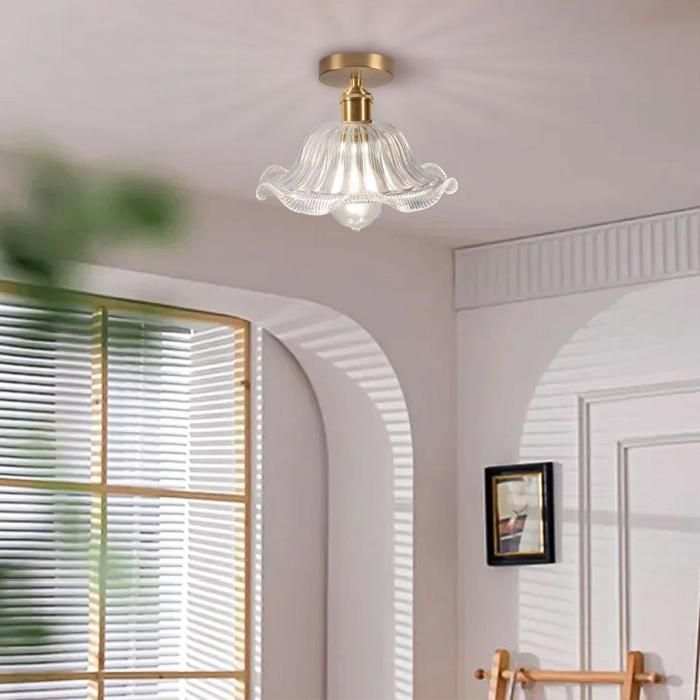 iDEGU Plafonnier Moderne en Verre 25cm Lampe de Plafond Vintage Abat-jour Designe Lotus Transparente E27 Lustre Style Nordique