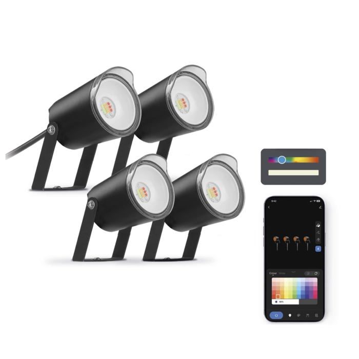 Ksix Pack 4 Spots LED Extérieurs Smartled RGBWIC IP65 Contrôle APP Installation Facile Neuf - vue 3