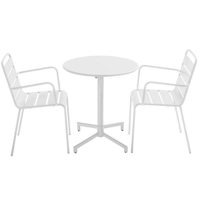 Ensemble table de jardin et 2 fauteuils en métal blanc Palavas Oviala