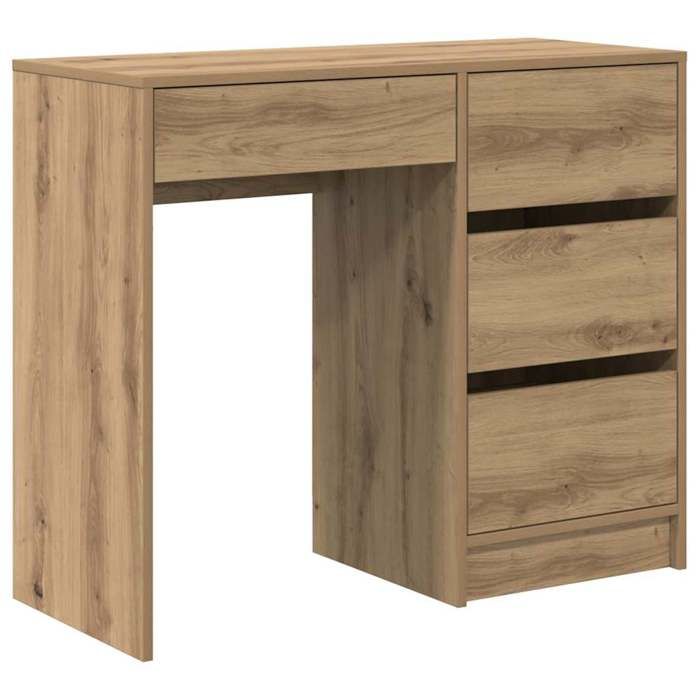 Bureau moderne en bois dingénierie - CLARENCE - Chêne artisanal - 90x375x75 cm - Avec tiroir - Durable