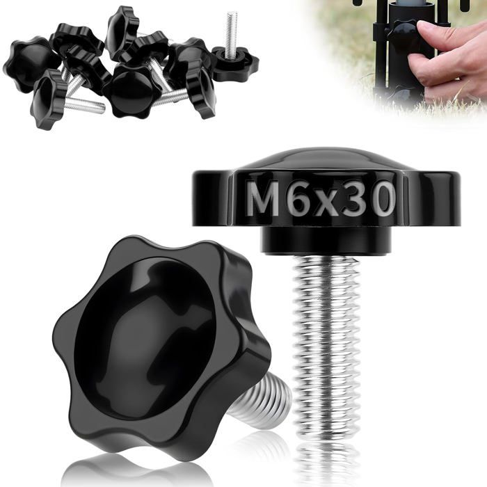 12 Pièces Vis Papillon M6 Bouton de Serrage M6x30 mm Star Vis Moletée Diamètre Tête 32 mm Boutons Écrou pour Machine Équipement
