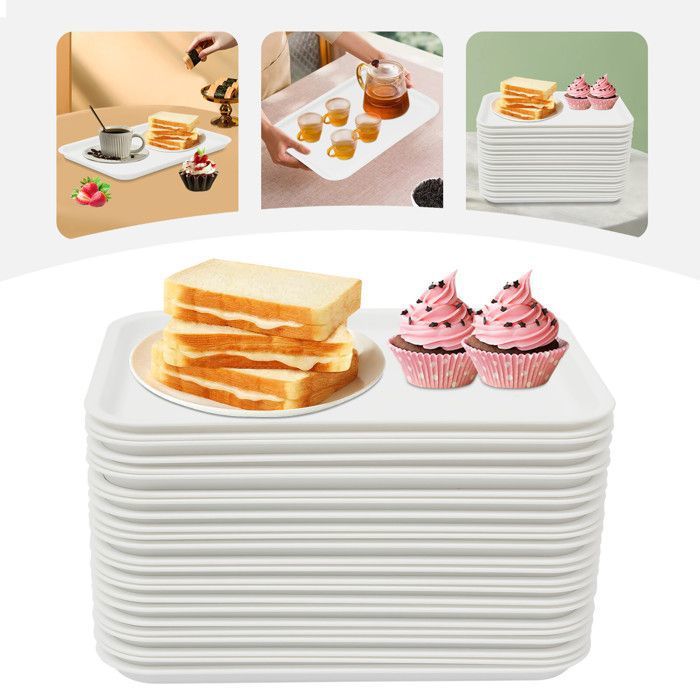 Ensemble de 24 Plateaux Repas de Service - 24 Plateaux de Service Blanc - PLAT DE SERVICE - pour Restaurant Cantine
