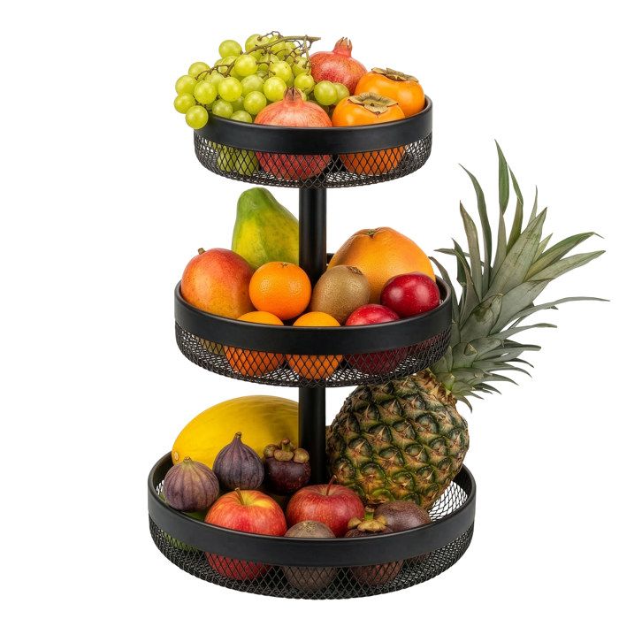 eluno Porte-objets rond à 3 étages / corbeille à pain coupe à fruits corbeille à fruits en métal noir