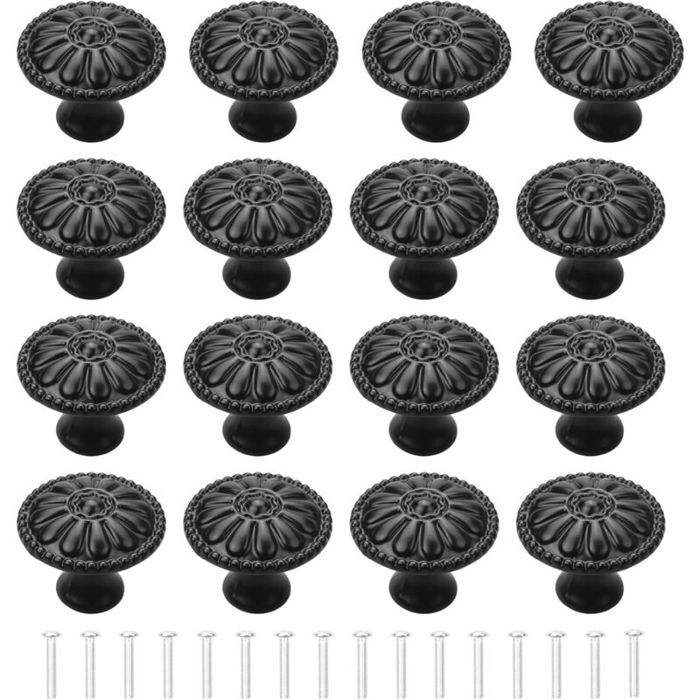 Bouton de meuble noir mat - Virex® - 16 pièces - Alliage daluminium - Acier inoxydable - Résistant à la corrosion