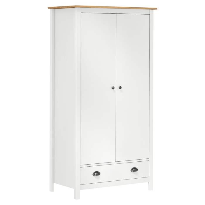 Blanc Garde-robe à 2 portes Hill Blanc 89x50x170cm Bois de pin solide - Armoires H2846