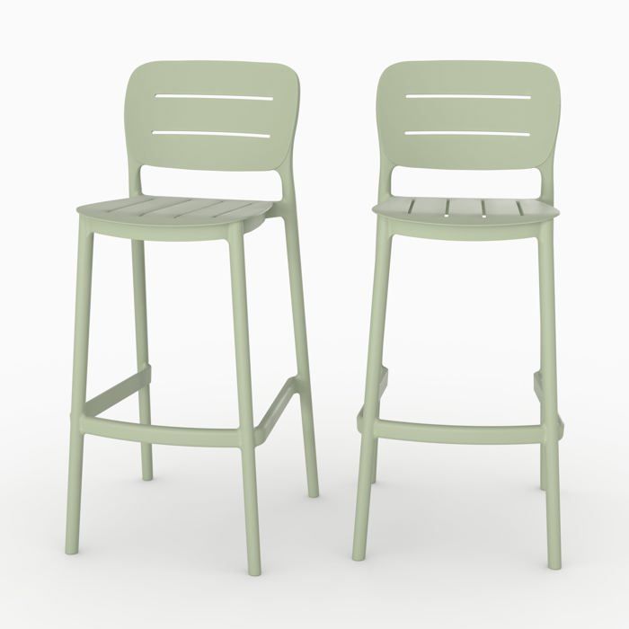 Lot de 2 chaises de bar de jardin 75 cm en plastique vert pastel - Lola - Maison Pavane