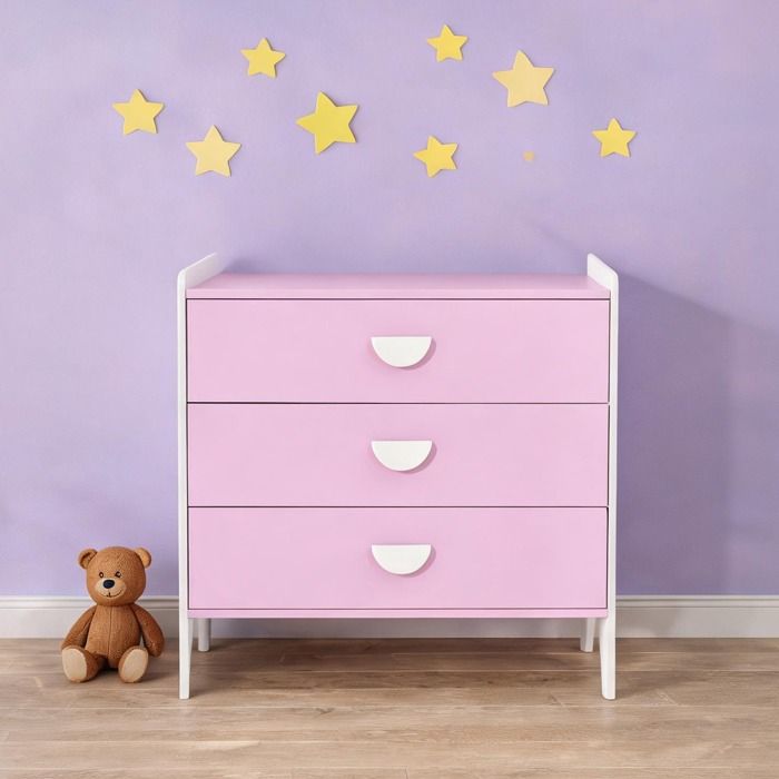 Commode enfant 3 tiroirs 60x40x60 cm MDF mélaminé - Design rectangulaire - Rose et blanc usage chambre