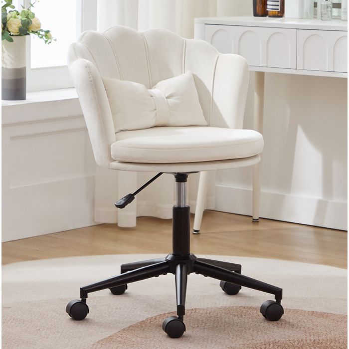 COVREO Chaise de bureau en velours beige réglable en hauteur pivotante 360° avec roulettes