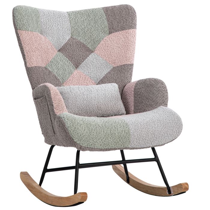 HOMVRA Fauteuil à bascule multicolore avec repose-pieds et coussin lombaire structure en bois dhévéa
