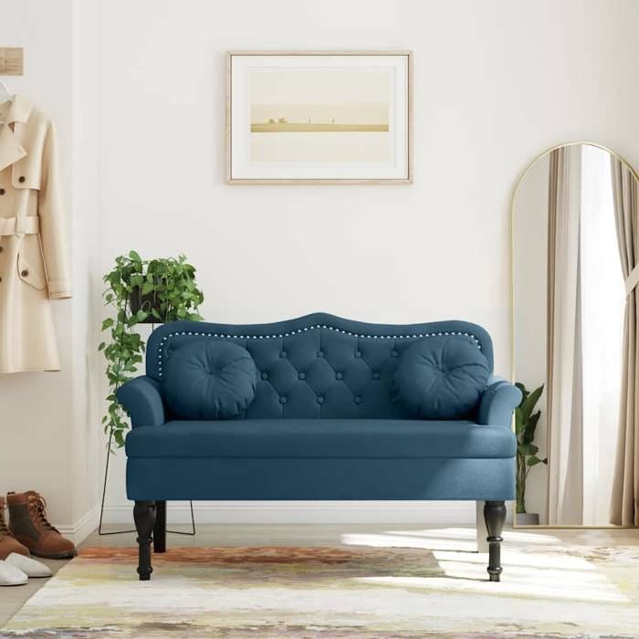 Meuble Banc avec coussins bleu 120 5x65x75 cm velours SIEGE - ASSISE FF9049