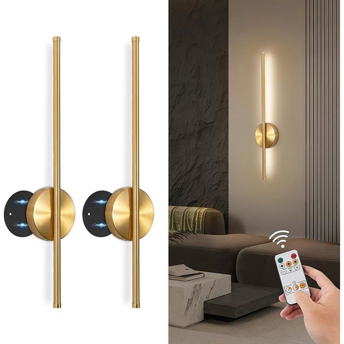 60CM Appliques Murale LED Intérieure Or Lot de 2 Lampe Murale sans Fil 3 Températures de Couleur Luminaire 60CM/24IN Or