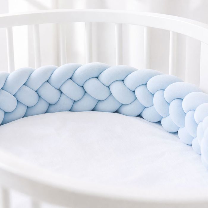 Tour de lit bébé tressé – Protection anti-choc doux – Pour berceau et lit enfant – 1m Bleu