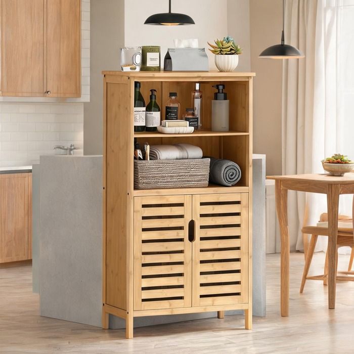 Colonne De Salle De Bain Armoire De Salle De Bain en Bambou Bois naturel 50 x 29 x 92 cm