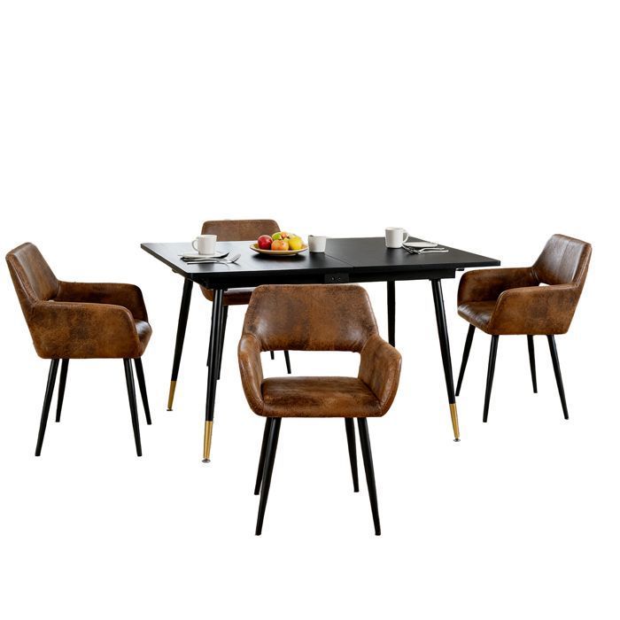 MEUBLES COSY Ensemble de salle à manger comprenant une table extensible et 4 chaises avec accoudoirs en suédine marron
