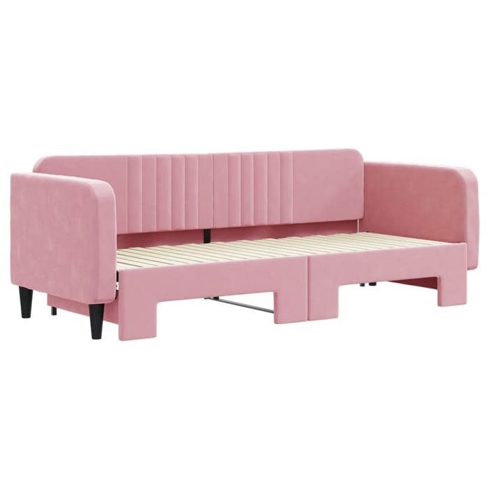 Lit de jour avec gigogne - vidaXL - 80x200 cm - rose - velours + métal + bois massif - Sans matelas - Lit simple - Canapé et lit 678