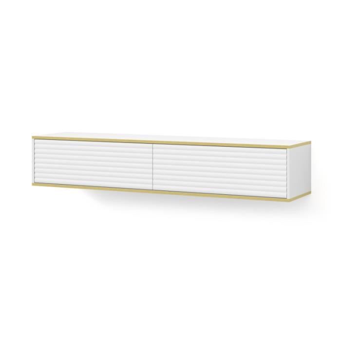 Meubles TV - AC-Déco - Meuble TV suspendu Subi - Blanc/Doré - L 180 cm Meubles TV - AC-Déco - Meuble TV suspendu Subi - Blanc/Doré - L 180 cm