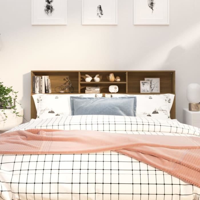 Tête De Lit Avec Rangement Et Prises Intégrées - 183x98 Cm, Bois D'ingénierie Chêne - Style Moderne, Pieds Antidérapants