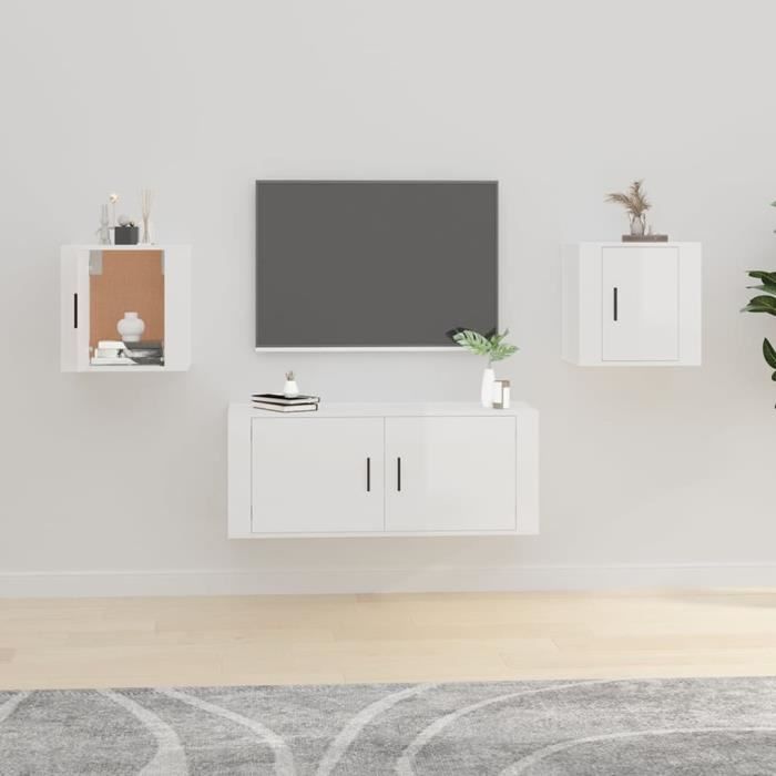Meubles TV Muraux 2 Pcs Blanc Brillant 40x34,5x40 Cm - Meuble Tv Mural Meuble Tv Moderne Meuble Tv Blanc Etagere Murale Armoire Murale 85967343