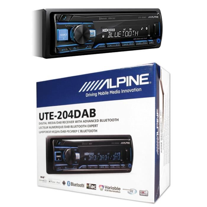1 ALPINE UTE-204DAB autoradio 1 din numérique média stéréo récepteur dab/usb/flac avec bluetooth avancé avec dab, 1 pièce