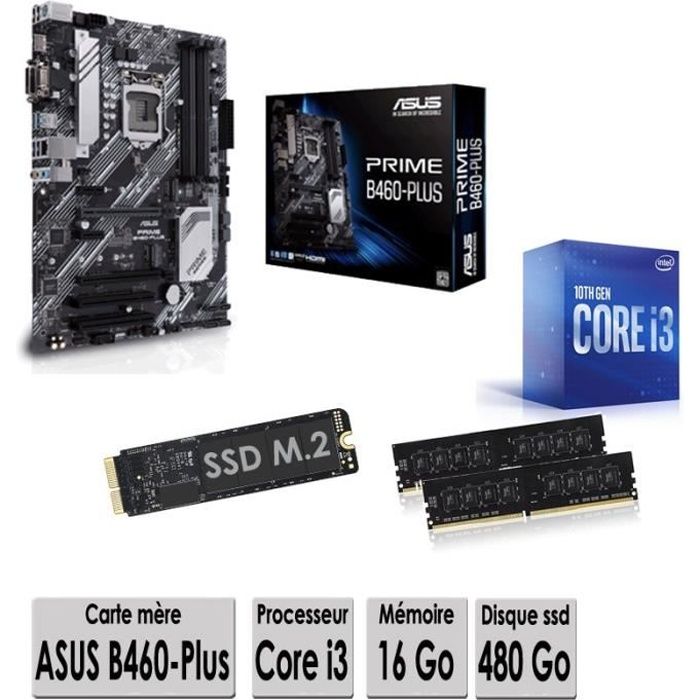 Kit évolution PC - Intel Core I3 + Carte mère Asus B460 plus + 16