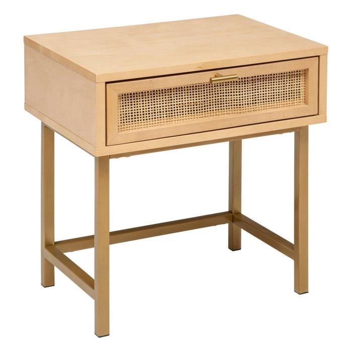 tables de chevet "rayo" en métal & bouleau 1 tiroir h50cm - bois naturel - atmosphera createur d'interieur