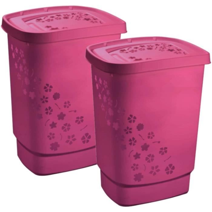 Panier à Linge Rotho Jona 55 Litres Avec Couvercle - Polypropylène Recyclé - Rose - 43.2x35.5x53.3 Cm