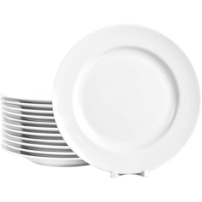 Lot de 12 assiettes plates en porcelaine blanche Ø 265 mm Convient  également pour peindre la vaisselle pour la restauration e [604] -  Cdiscount Maison
