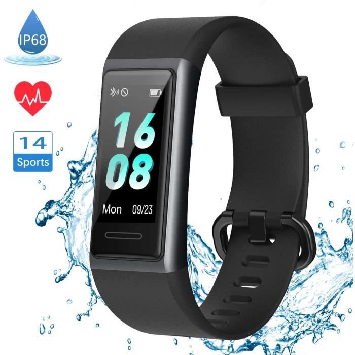 Montre connectée GENERIQUE Montre Connectée Femmes Homme Bracelet Connecté  Cardiofréquencemètre Podomètre Fitness Tracker d'Activité Noir