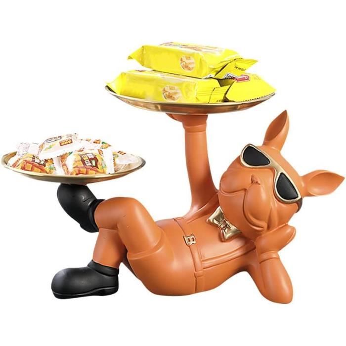 Figurine Bouledogue Français Avec Plateau - Boîte Rangement Clés Bonbons Sculpture Chien Décorative