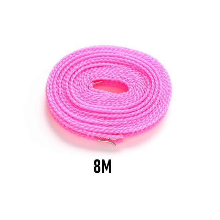 Corde à linge coupe-vent antidérapante 10 m pour suspendre les vêtements pour l'extérieur, camping, voyage ou usage domestique (orange blanc