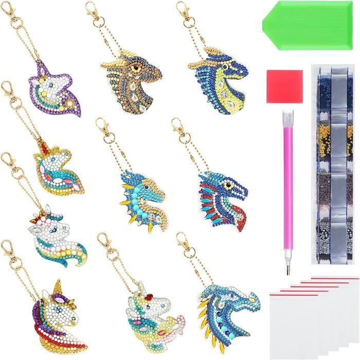 Lot De 8 Porte-Clés De Noël 5D Pour Enfants - Peinture Diamant - Pendentif De Noël - Pour