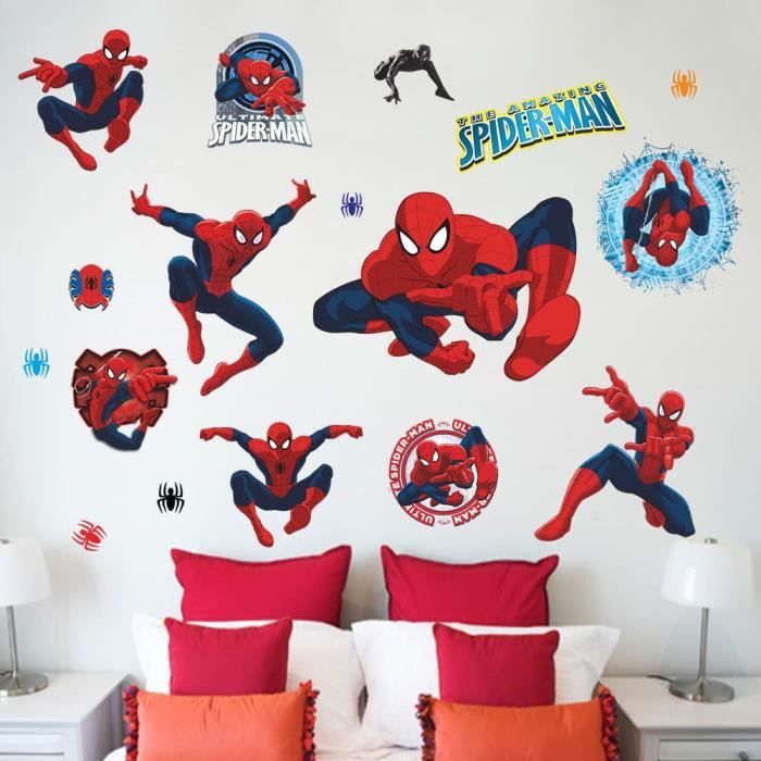 Kibi Stickers Muraux Spiderman 3D Effect Autocollants Chambre Decor Décoration Sticker Adhesif Mural Géant Répositionnable Stickers Muraux Enfants Spiderman 