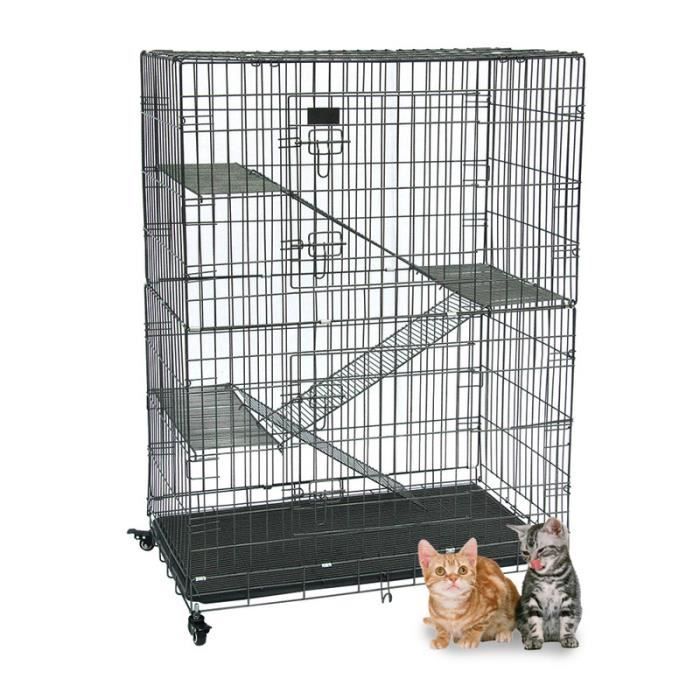 Grande Cage de jeu pour Chat -Chien - 3 Niveaux avec roues 78 x 49 x 110 cm  Argent - Cdiscount