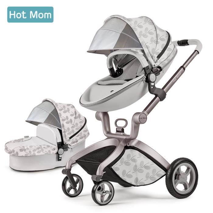 Poussette bébé Hot Mom 2 en 1, feuilles grises 2020 NEW