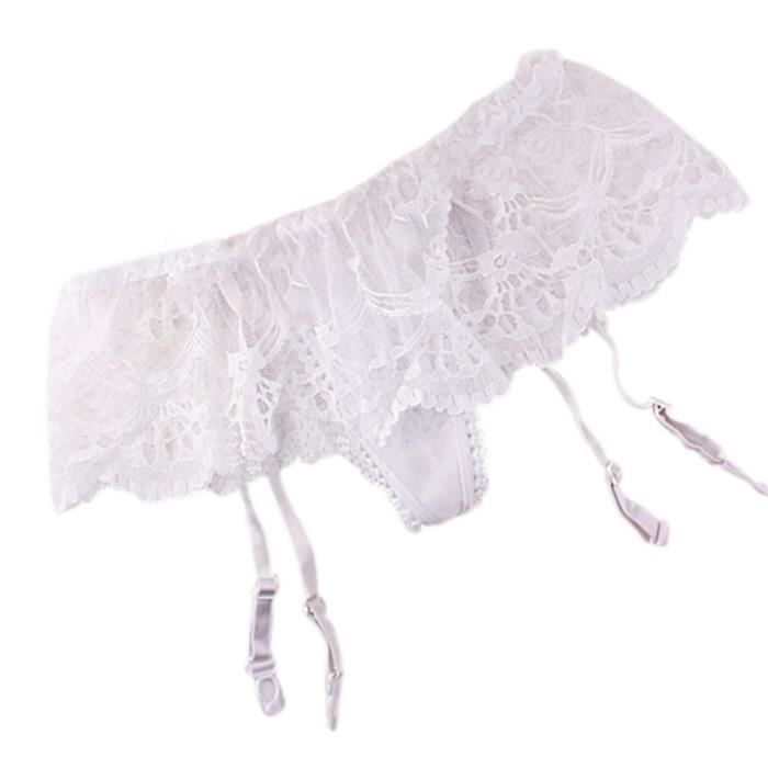 Porte-jarretelles Dentelle Beige Taille Unique Avec String Intégré, Réglable