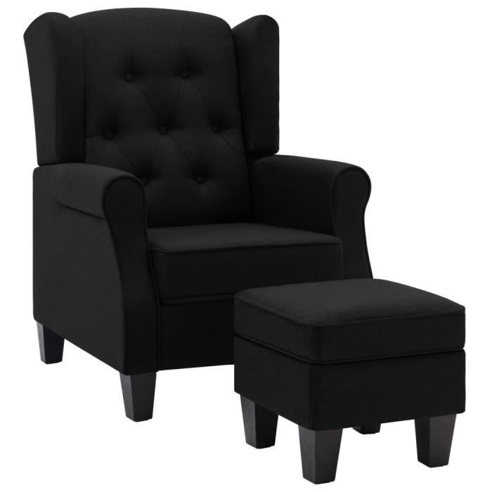JILL*NEW Chaise-Fauteuil Salon avec repose-pied Noir Tissu FR6993