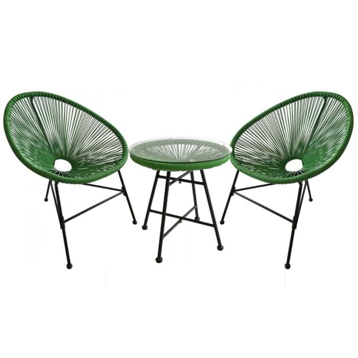 ACAPULCO - Ensemble de 2 fauteuils et table basse vert ACAPULCO - Ensemble de 2 fauteuils et table basse vert