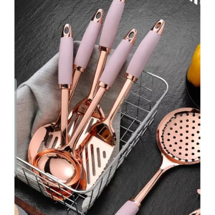 LOT DE 6 USTENSILES DE CUISINE INOXYDABLE ROSE GOLD DE QUALITÉ