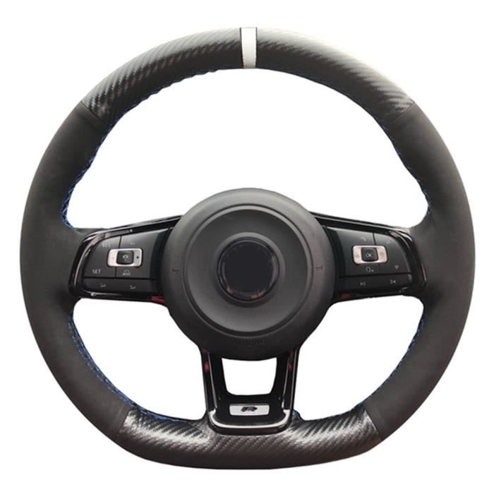 Housse de volant de voiture en daim noir, en fibre de carbone cousue à la  main, pour Volkswagen Golf 7 Style 2