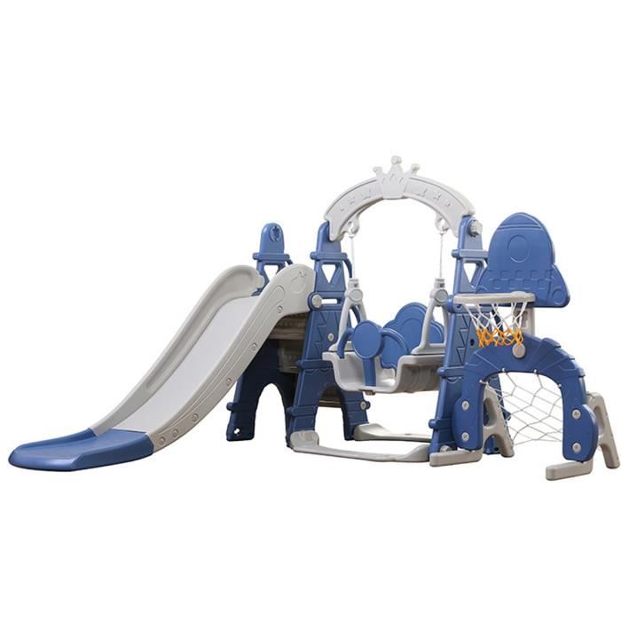 Tempsa 4en1 Portique Balancoire Toboggan Enfant Basketball Football Aire De Jeux Exterieur Interieur Bleu Cdiscount Jeux Jouets