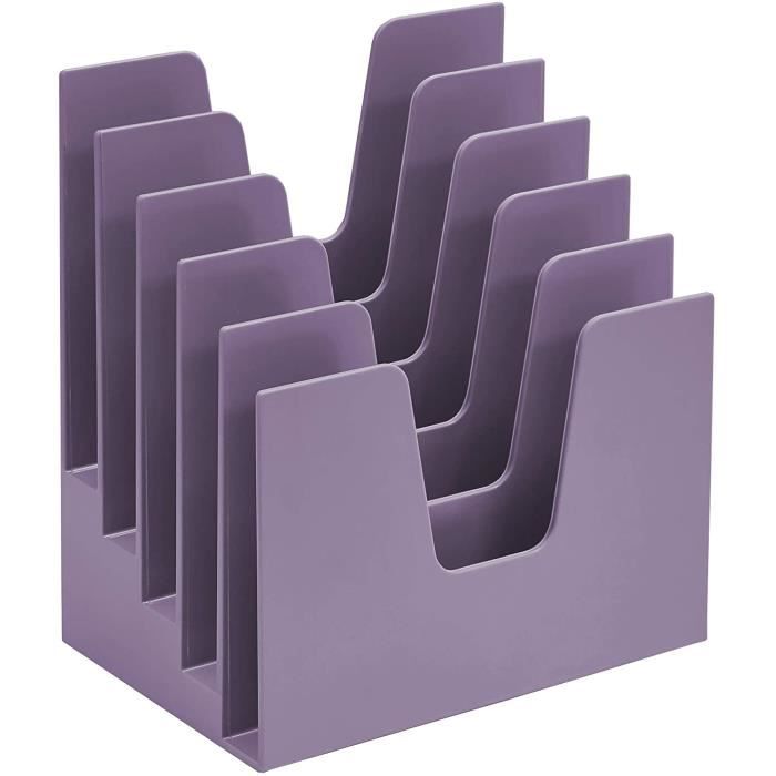 Organisateur De Bureau 5 Compartiments Inclinés - Bleu - Pour Fichiers, Documents - Plastique Durable