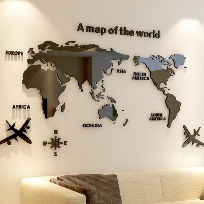 Sticker mural carte du monde 3D : oeuvre d'art murale amovible de style nordique - Canada