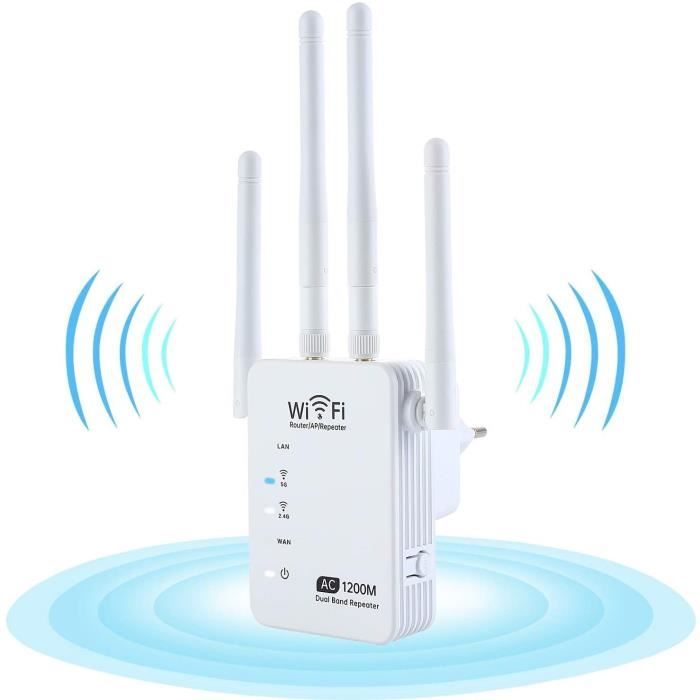 WiFi Booster Répéteur WiFi Amplificateur WiFi Compatible avec Tous Les routeurs Facile à Installation 2,4 GHz avec Port Ethernet 5Ghz 1200 Mbps AP WPS